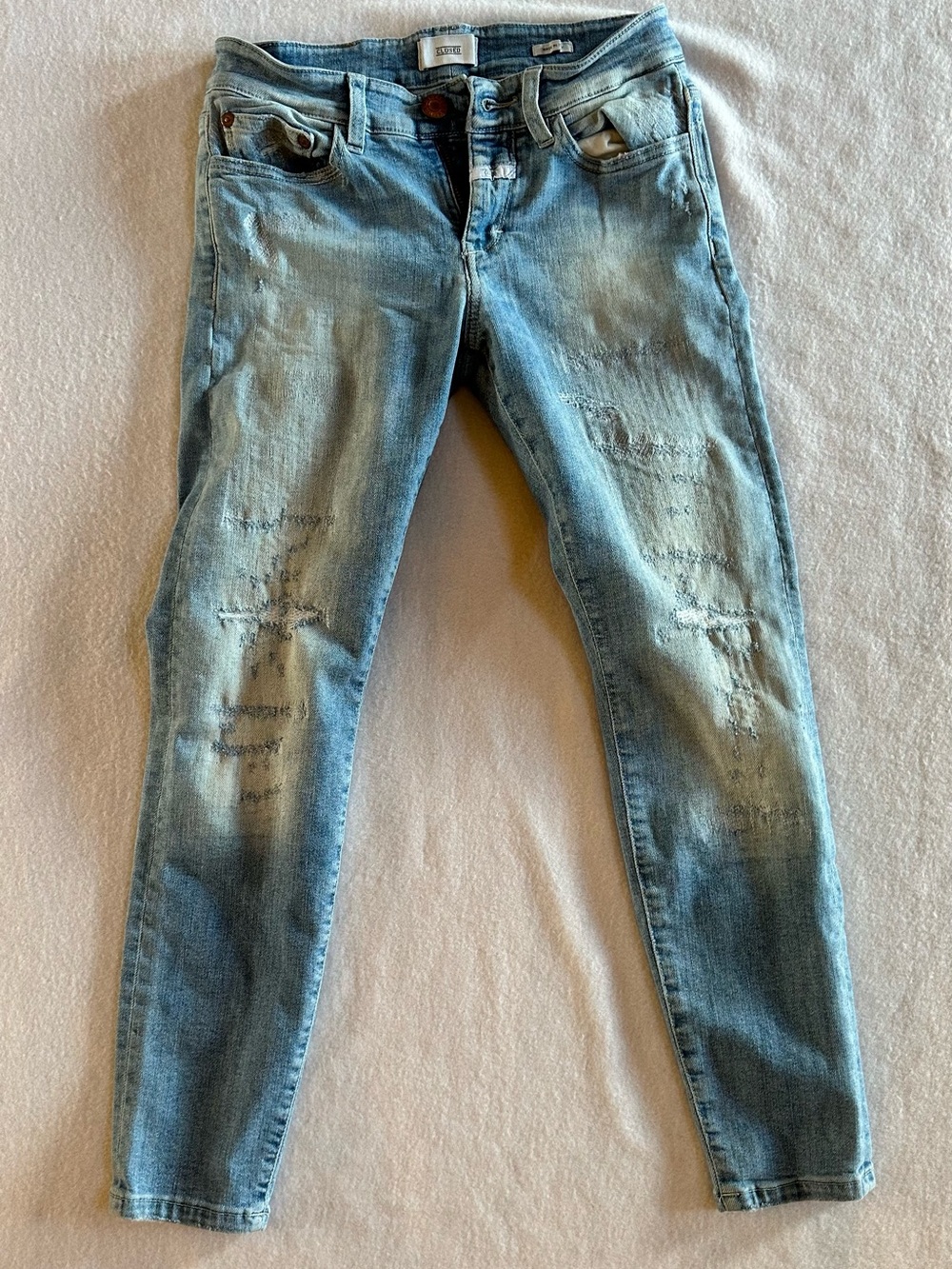 Closed Denim Distressed Skinny Jeans Made in Italy Light Wash Cropped Size 27/28